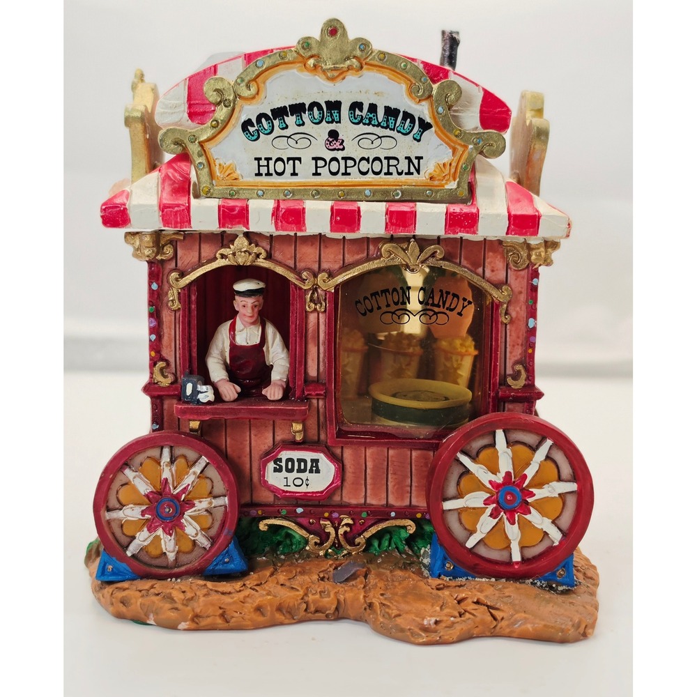 Lemax Village Collection Cotton Candy Hot Popcorn Wagon Carnival Figurine